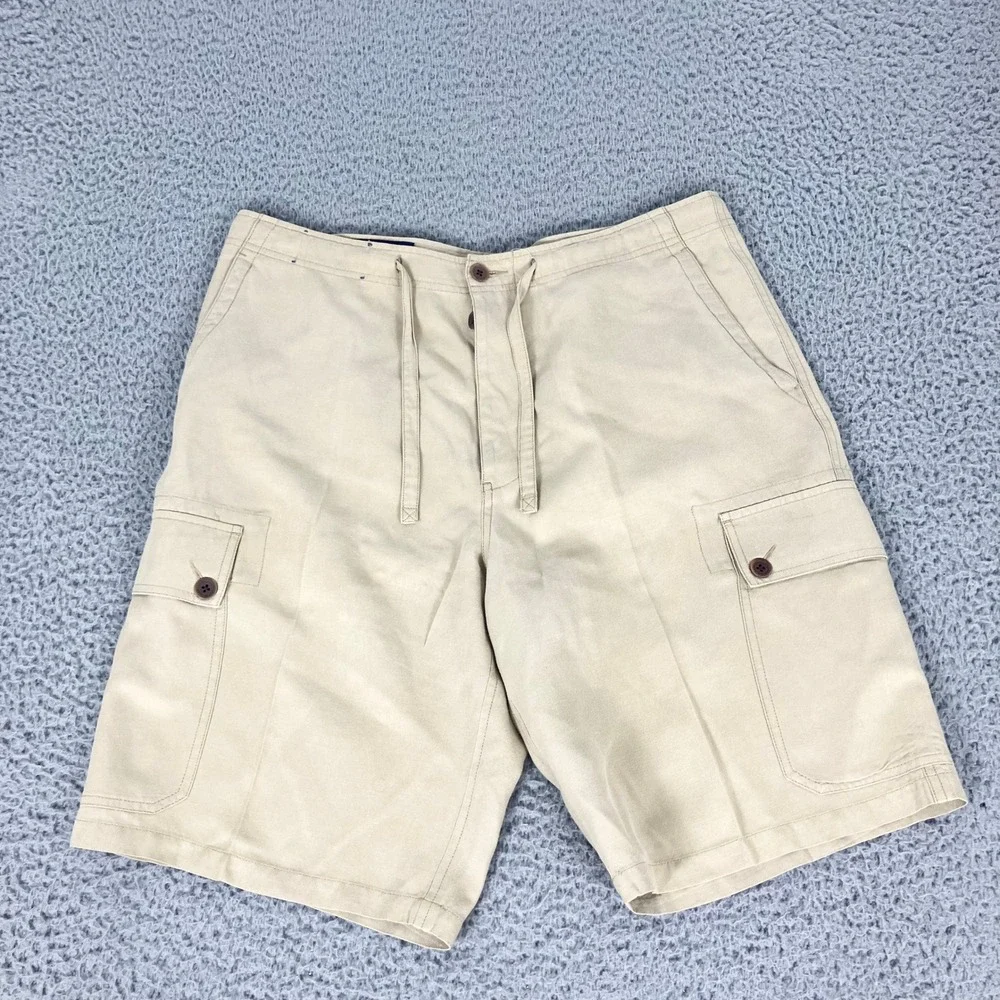 Polo Ralph Lauren Shorts Mens 32 Tan Cargo Silk Linen Cotton Drawstring Resort